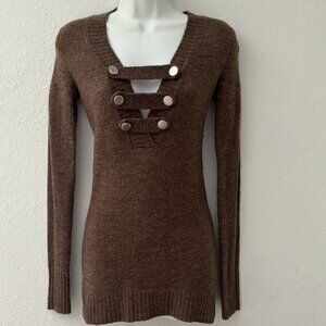 LOVE ROCKS CUT OUT V-NECK PLUNGE SWEATER